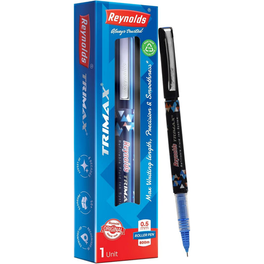 Reynolds Trimax Blue Roller Ball Point Pen set With Comfortable Grip | Pens For Writing | School and Office Stationery | 0.5mm Tip
