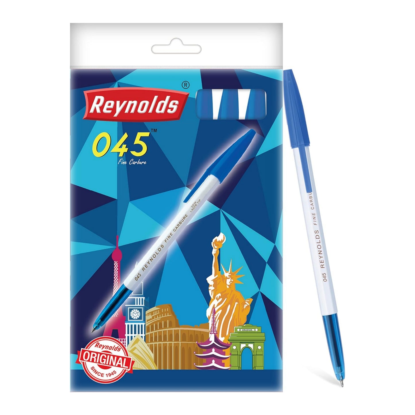 Reynolds 045 - Blue (PACK OF 10) | Ball Point Pen Set With Comfortable Grip | Pens For Writing | School and Office Stationery | Pens For Students | 0.7 mm Tip Size