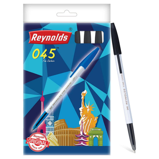 Reynolds 045 - Black (PACK OF 10) | Ball Point Pen Set With Comfortable Grip | Pens For Writing | School and Office Stationery | Pens For Students | 0.7 mm Tip Size