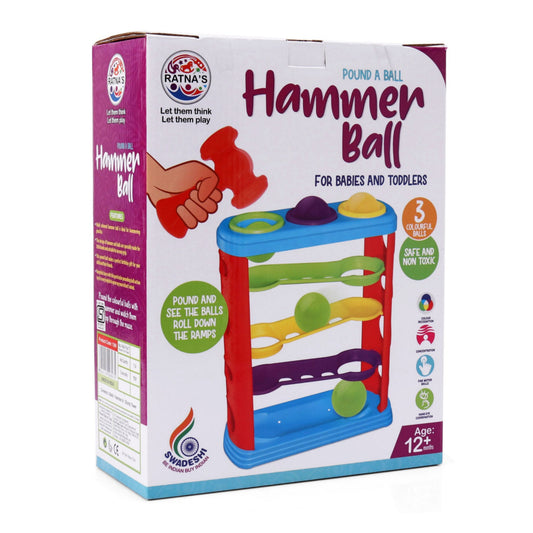 Ratna's Hammer Ball Knock Ball for Babies and Toddlers | Pound and See The Balls roll Down The ramps| Safe and Non Toxic for Infants