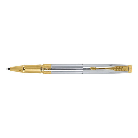 Parker Aster Shiny Chrome Gold Trim Roller Ball Pen