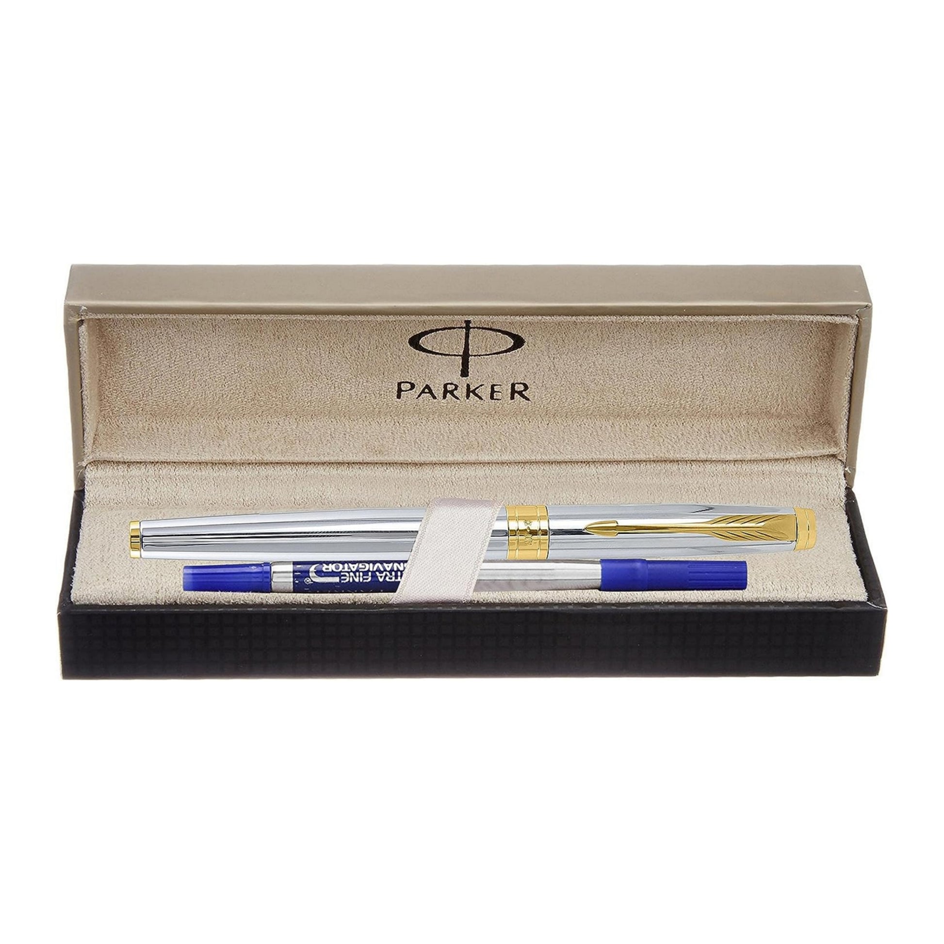 Parker Aster Shiny Chrome Gold Trim Roller Ball Pen – SATYAM