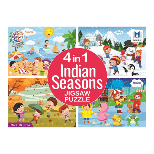 Ratna's 4 in 1 Indian Seasons Jigsaw Puzzle for Kids - Set of 4 | 35-Piece Puzzles | Educational Toy for Cognitive Development | Vibrant Colors | Puzzle Guide Included | Ages 3 and Up
