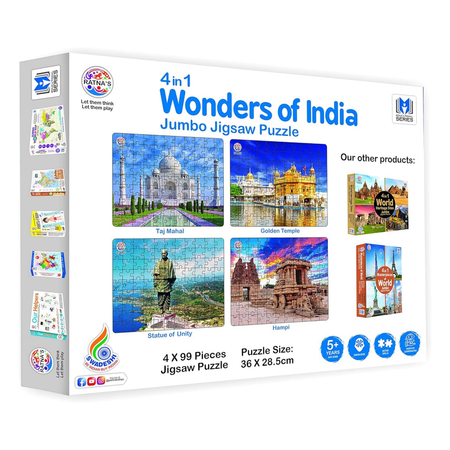 Ratna's 4 in 1 Wonders of India Jumbo Jigsaw Puzzle (4 x 99 Pieces) Size 36 x 28.5 cm for Each Puzzle Educational Toy for Kids 5+ Years