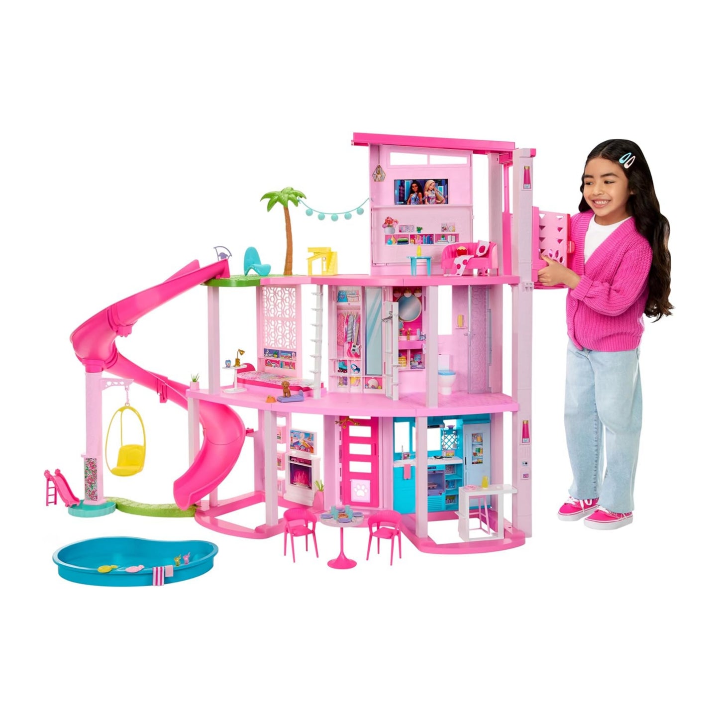 Barbie Dreamhouse, Pool Party Doll House with 75+ Pieces and 3-Story Slide, Pet Elevator and Puppy Play Areas