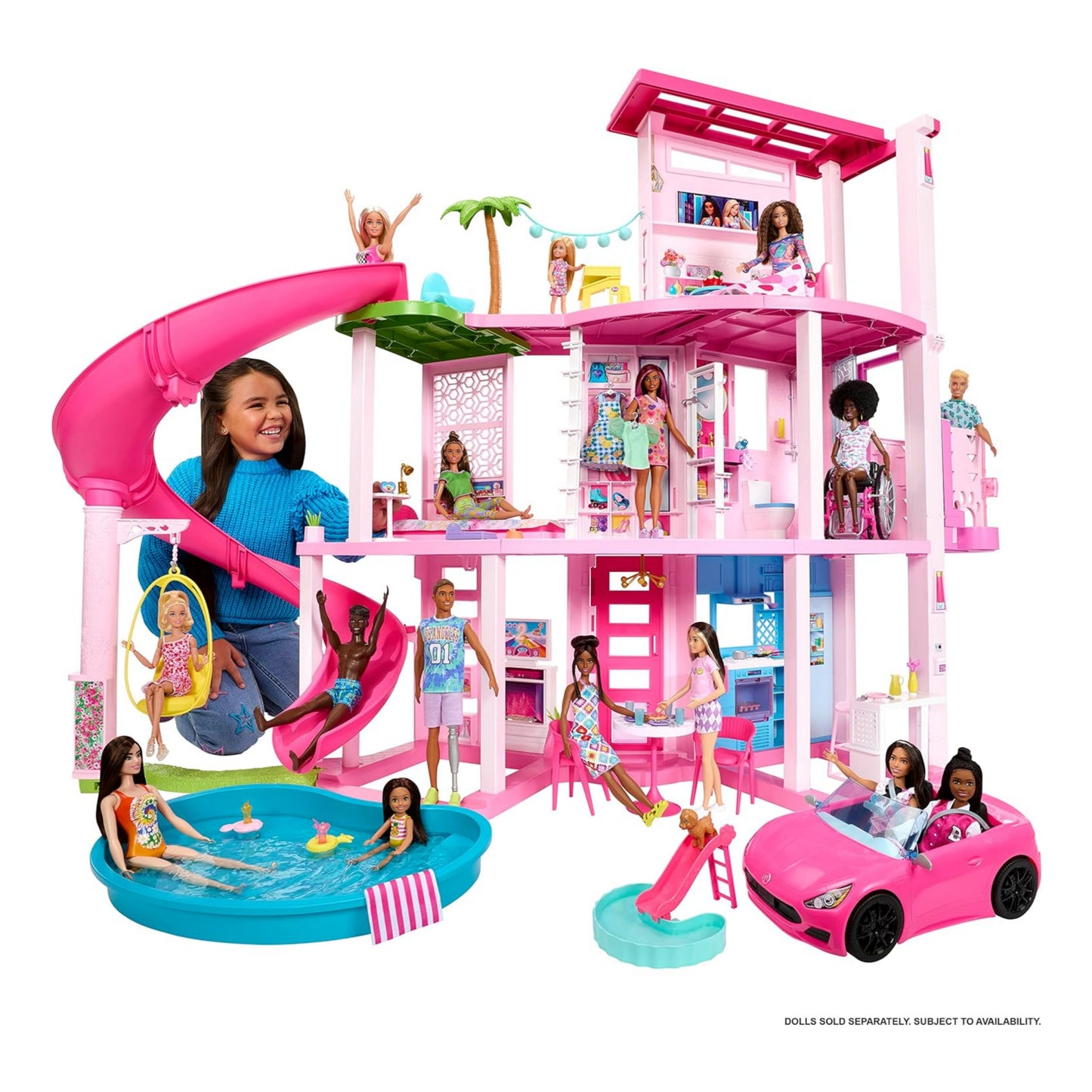 Barbie Dreamhouse, Pool Party Doll House with 75+ Pieces and 3-Story Slide, Pet Elevator and Puppy Play Areas