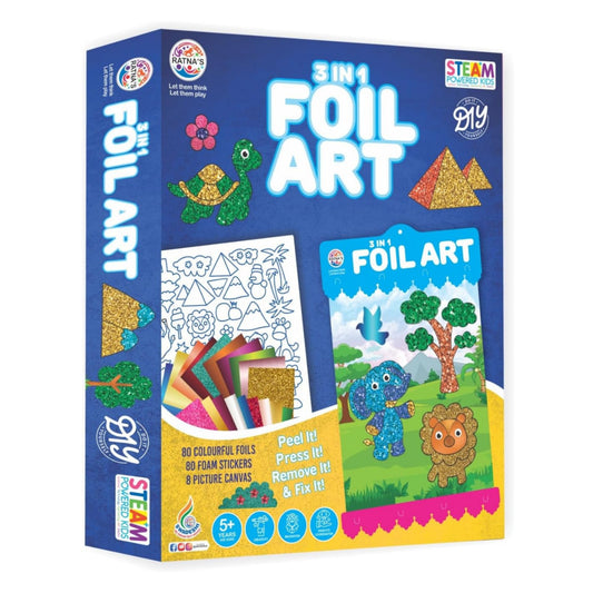 Ratna's 3 in 1 Foil Art DIY Creative Activity Kit, STEAM Powered Art & Craft Activity - Foil Fun Craft Kits & Supplies for Boys & Girls 5+ Years