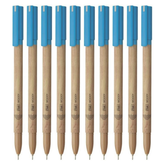 Flair Woody 0.7mm Ball Pen | Attractive Woody Design | Smooth Ink Flow System With Low-Viscosity Ink | Smudge Free Writing | Blue Ink - Pack of 10 Pens
