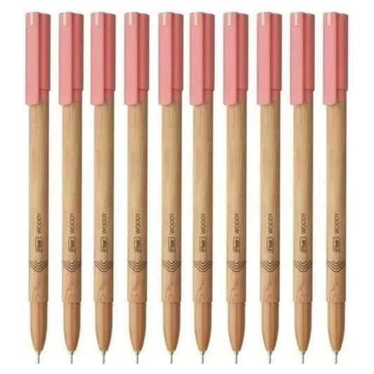 Flair Woody 0.7mm Ball Pen | Attractive Woody Design | Smooth Ink Flow System With Low-Viscosity Ink | Smudge Free Writing | Red Ink - Pack of 10 Pens
