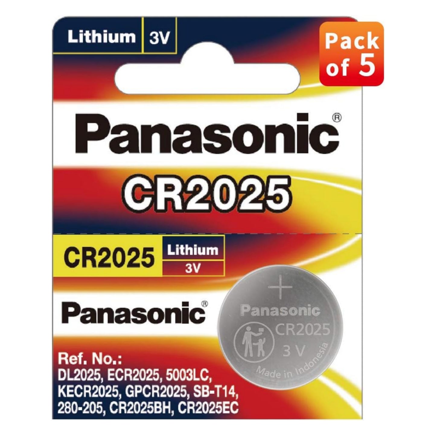 Panasonic CR-2025 Lithium Coin Battery 3v - Pack of 5 Provide Long Lasting Power in a Variety of Devices,from keyless-Entry fobs to Toys