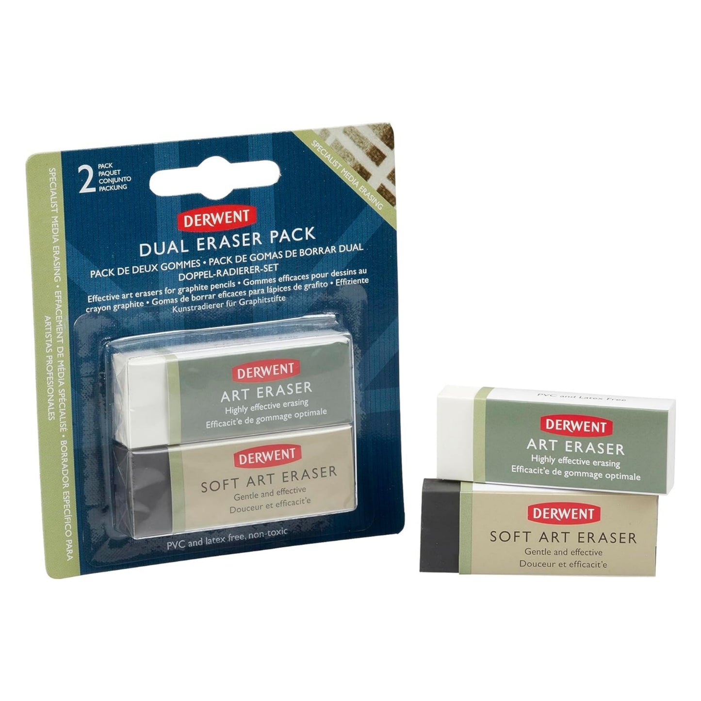Derwent Dual Eraser Art Eraser and Soft Art Eraser - Pack of 2