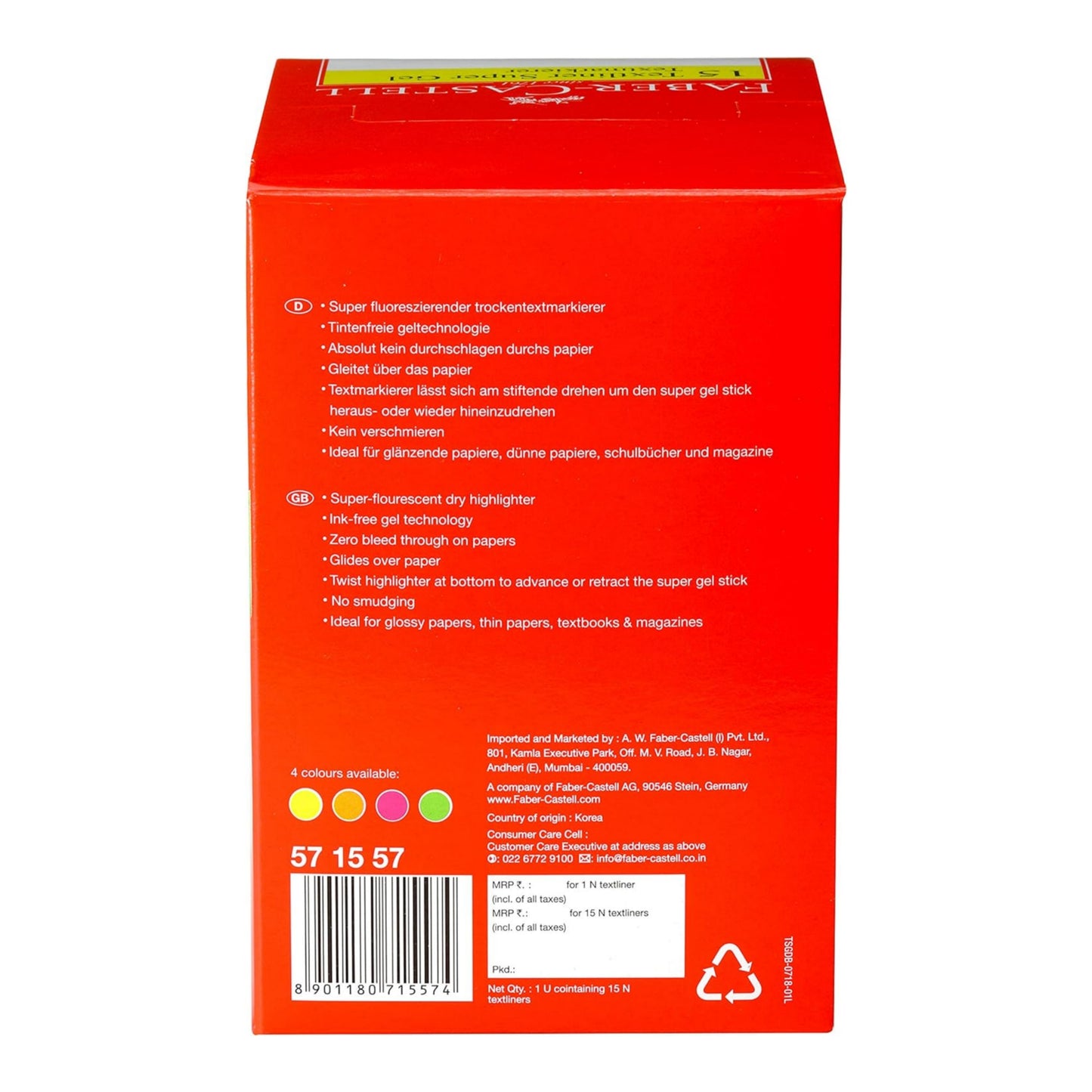Faber-Castell Gel Textliner - Pack of 15 (Assorted)