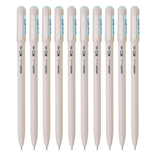 Hauser XO Gel Pen Sleek Body & Minimalistic Design With Matt Finish | Solid Body Type, Low Viscosity Ink | Ultra Durable Tip | Blue Ink - Pack of 10 Pens