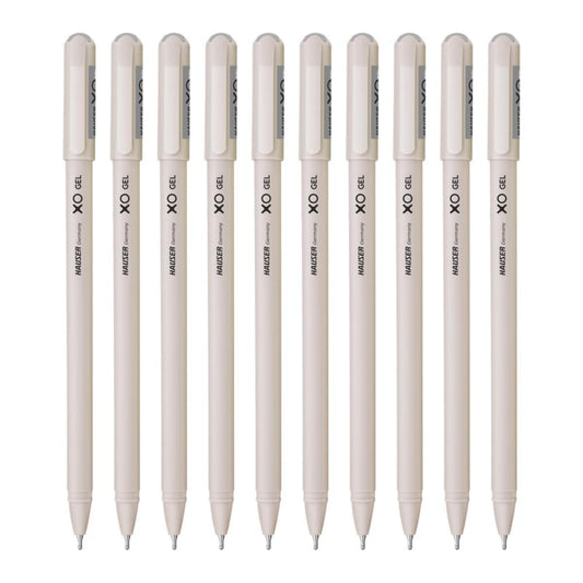 Hauser XO Gel Pen Sleek Body & Minimalistic Design With Matt Finish | Solid Body Type, Low Viscosity Ink | Ultra Durable Tip | Black Ink - Pack of 10 Pens
