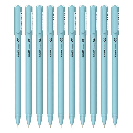 Hauser XO 0.6mm Ball Pen Sleek Body & Minimalistic Design | Matt Finish & Solid Body Type | Low Viscosity Ink With Ultra Durable Tip | Blue Ink - Pack of 10 Pens
