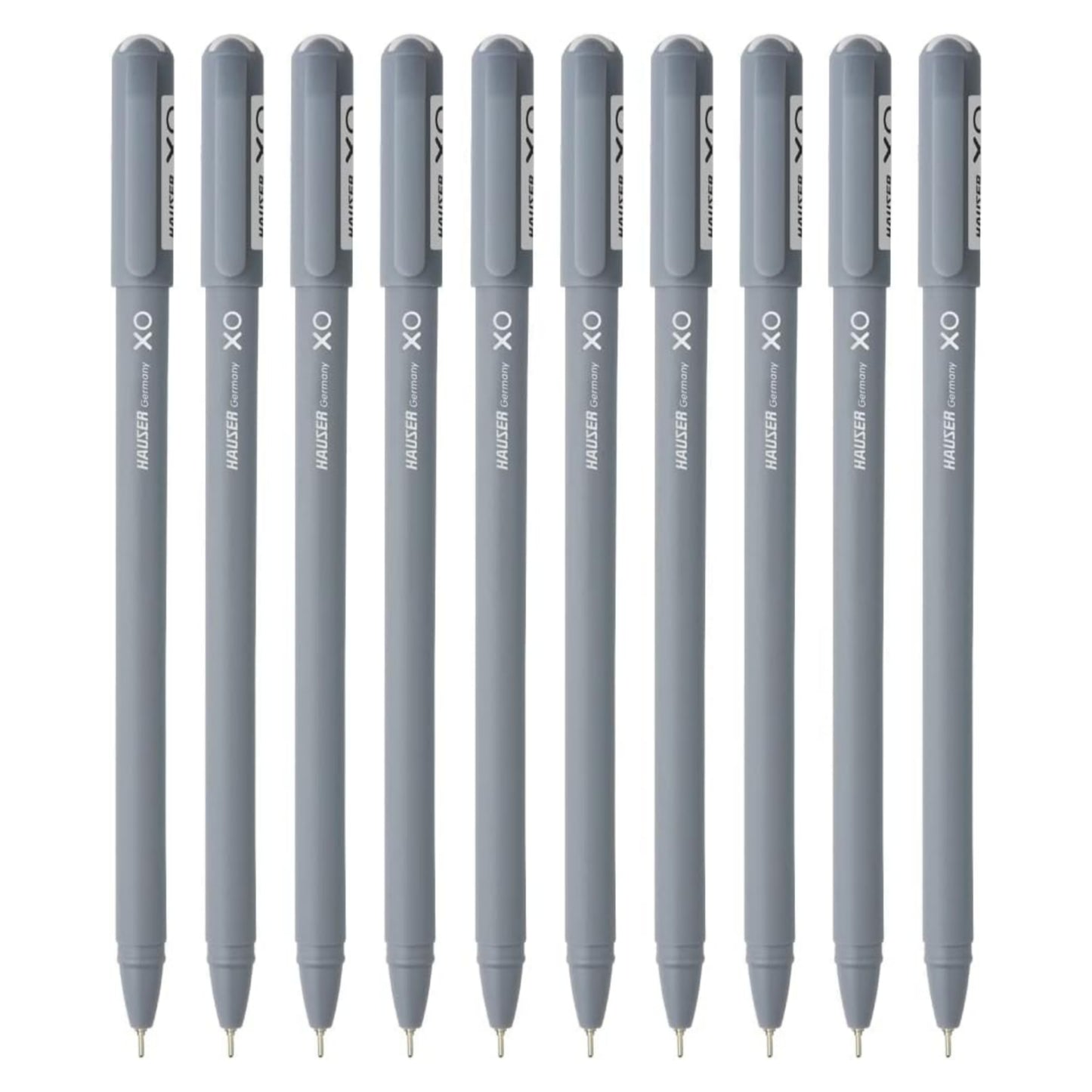 Hauser XO 0.6mm Ball Pen Sleek Body & Minimalistic Design | Matt Finish & Solid Body Type | Low Viscosity Ink With Ultra Durable Tip | Black Ink - Pack of 10 Pens