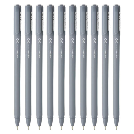 Hauser XO 0.6mm Ball Pen Sleek Body & Minimalistic Design | Matt Finish & Solid Body Type | Low Viscosity Ink With Ultra Durable Tip | Black Ink - Pack of 10 Pens