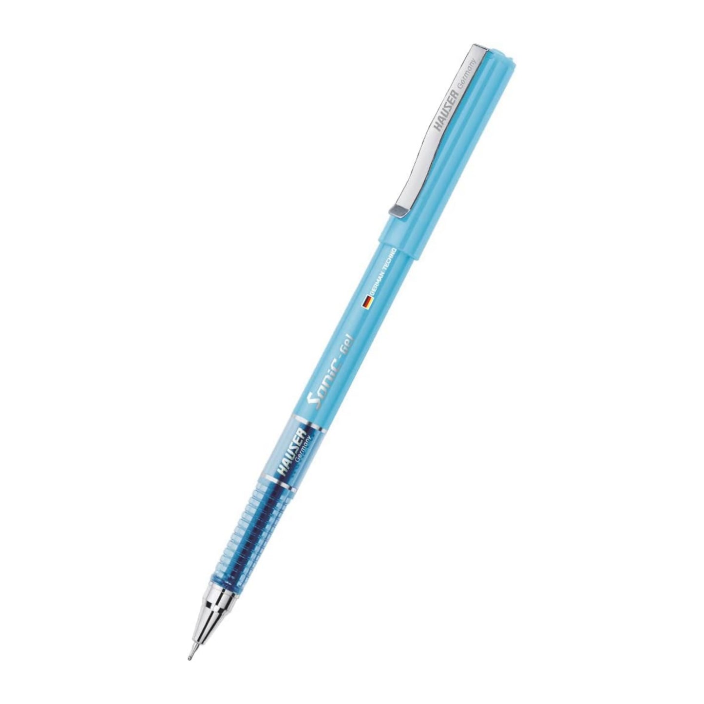 Hauser Sonic 0.55mm Gel Pen Box Pack | Attractive Foiled Body | Stylish Metal Clip | Refillable & Waterproof Gel Ink | German Technology For Smooth & Effortless Writing | Blue Ink Set of 10 Gel Pens