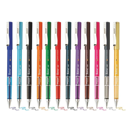Hauser Sonic 0.5mm Multicolor Gel Pen With Hard Box Case | Sleek Matte Finish With Featherlite Feel | Smooth Ink Flow, Refillable Gel Pen | Waterproof Gel Ink | 12 Vibrant Ink Colors Gel Pens