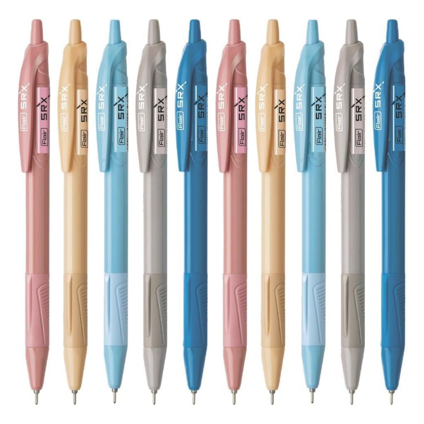 Flair Srx 0.7mm Retractable Ball Pen Box Pack | Triangular Body Design For Better Grip | Light Weight Refillable | Smooth Writing Experience | Vibrant Solid Body Colours | Black Ink Pack of 10 Pcs