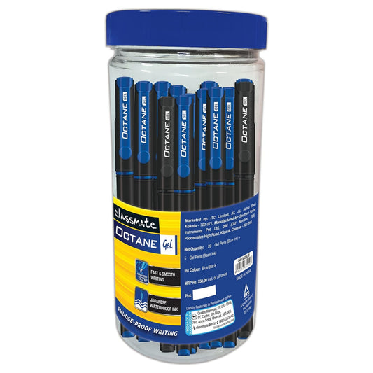 Classmate Octane- Blue and Black Gel Pens (Pack of 25)|Smooth Writing Pens|Water-Proof Ink for Smudge-Free writing|Preferred by Students for Exam & Class Notes|Study at Home Essentials