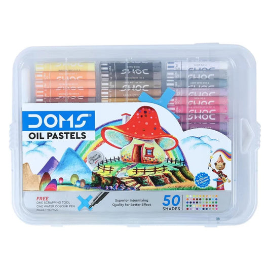 Doms 50 Shades Oil Pastel With Case|Smooth Color Intermixing For Better Effect|Bright&Intense Colors|Free Scrapping Tool|Non-Toxic&Safe For Childrens