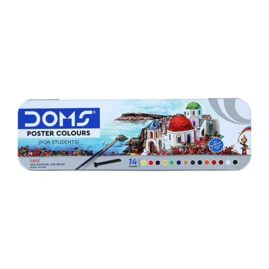Doms 14 Shades Poster Colours | Rich & Vibrant Colors | Free Agigator & Brush Inside For Uniform Mixing | Non-Toxic & Safe For Childrens
