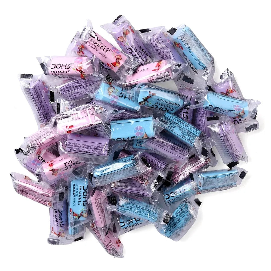 Doms Triangular Dust Free Fragrance Eraser Jar Pack | Clean, Dust Free & Good Erasing | Lesser Flakes & Non-Messy Erasing | Always Catches People's Eye | Pack of 50 Pieces
