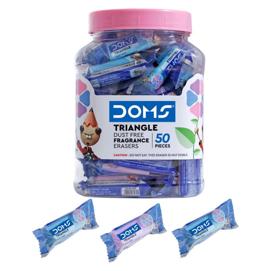 Doms Triangular Dust Free Fragrance Eraser Jar Pack | Clean, Dust Free & Good Erasing | Lesser Flakes & Non-Messy Erasing | Always Catches People's Eye | Pack of 50 Pieces
