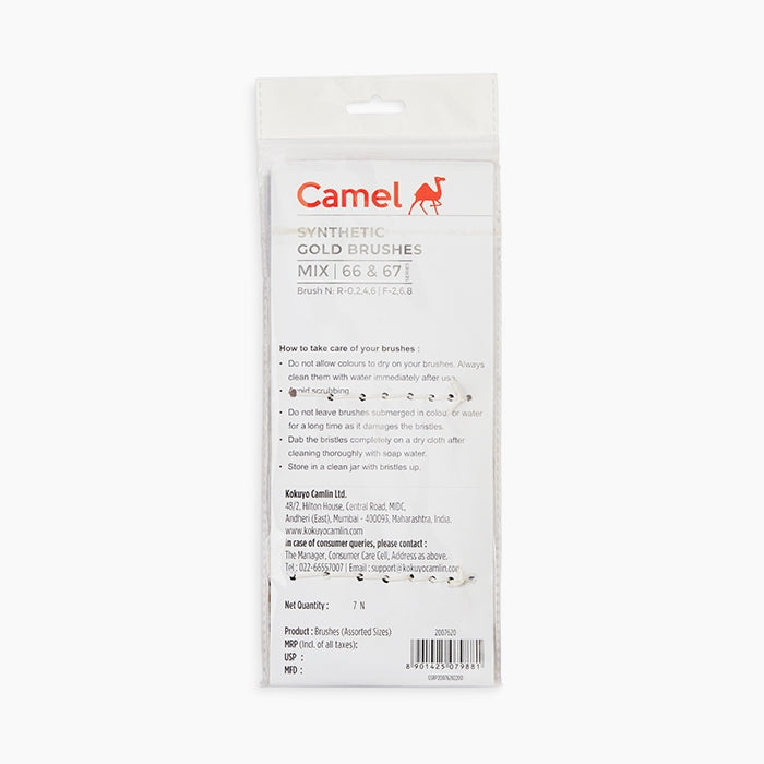 Camlin Camel Synthetic Gold Brushes Round - Series 66 & Flat - Series 67