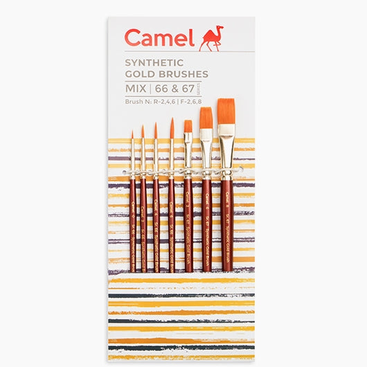 Camlin Camel Synthetic Gold Brushes Round - Series 66 & Flat - Series 67