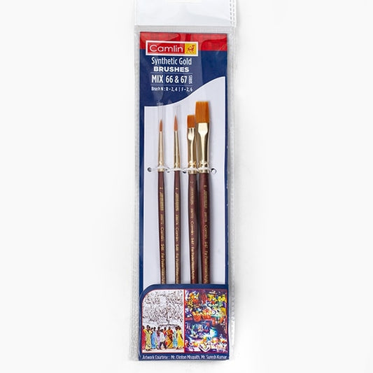 Camlin Camel Synthetic Gold Brushes Round - Series 66 & Flat - Series 67