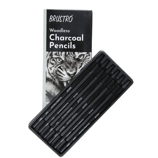Brustro Woodless Charcoal Pencil Set of 6 (3 Soft, 2 Medium, 1 Hard)