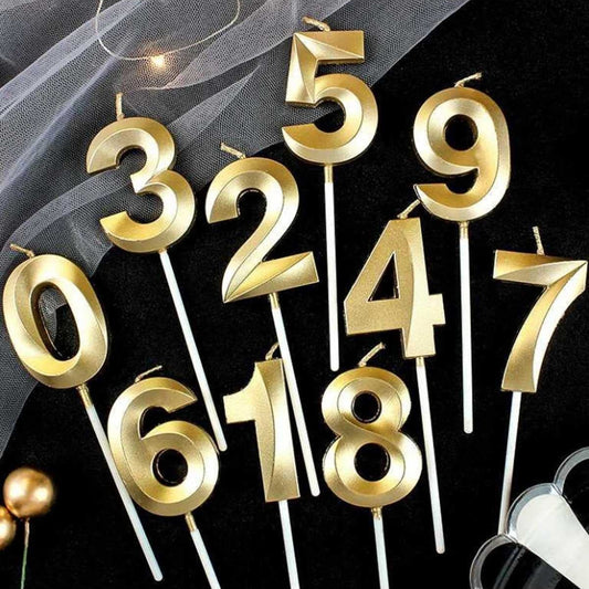 Metallic Golden Colour Shiny Number Wax Candle Cake Topper, Birthday Candles