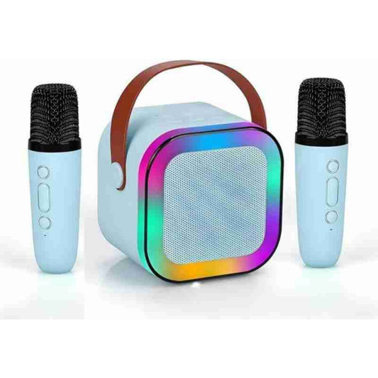 K12 Wireless Karaoke Dual mic with Speaker Bluetooth: Bluetooth-Enabled Wireless Karaoke Mic Speaker with Multiple Compatibility Modes, RGB Lighting, and Party POP Bluetooth Blue