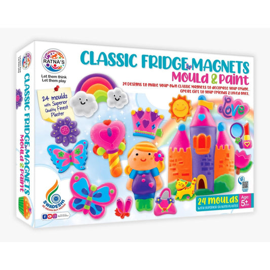 Ratna's Classic Fridge Magnets Mould & Paint Senior DIY Kit - Create 24 Adorable Plaster Fridge Magnets & Badges - Fun Craft Activity for Kids & Adults