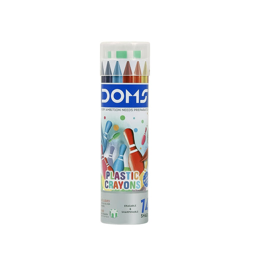 Doms 14 Shades Erasable Plastic Crayons Round Tin Box|Smooth&Even Shading|Bright&Playful Colors|Free Sharpner Inside|Non-Toxic&Safe for Childrens