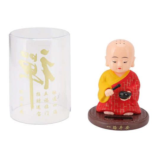 Little Monk Figurine, Solar Chinese Little Buddha Monk Statue, Bring Good Fortune Decoration Ornament, Funny Car Shaking Head Toy, Solar Power Nodding Head Dancing Toy