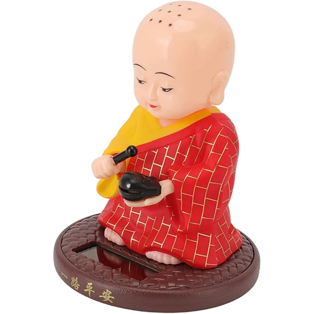 Little Monk Figurine, Solar Chinese Little Buddha Monk Statue, Bring Good Fortune Decoration Ornament, Funny Car Shaking Head Toy, Solar Power Nodding Head Dancing Toy