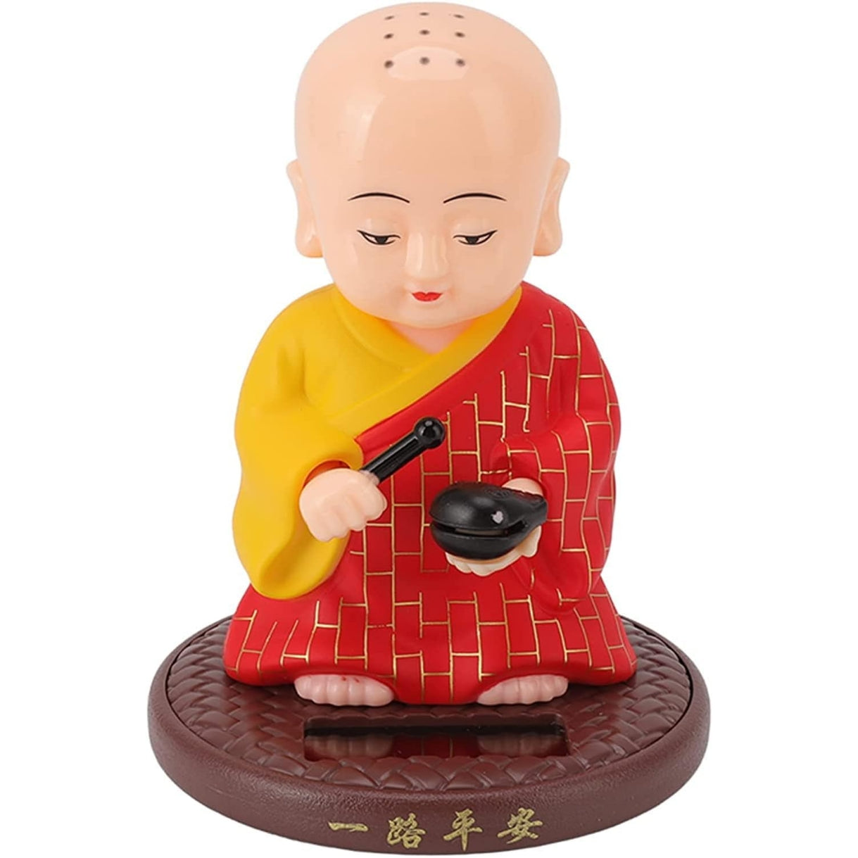 Little Monk Figurine, Solar Chinese Little Buddha Monk Statue, Bring Good Fortune Decoration Ornament, Funny Car Shaking Head Toy, Solar Power Nodding Head Dancing Toy
