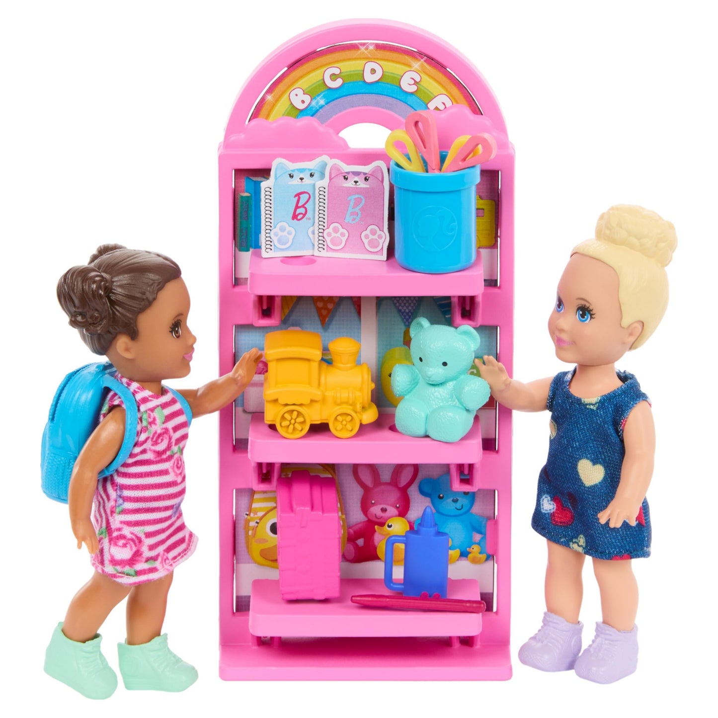 Barbie I Love School Dolls & Accessories, Classroom Playset with Fashion Doll, 2 Small Dolls & 20+ Pieces Including Furniture & Flipping Chalkboard