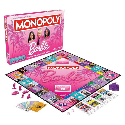 Monopoly: Barbie Edition Board Game, Ages 8+, 2-6 Players, Fun Family Games for Kids and Adults, with 6 Barbie-Themed Pink Zinc Tokens, Kids Gifts