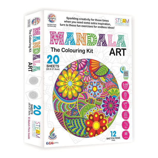 RATNA'S Mandala Art - 20 Sheets with 12 Sketch Pens