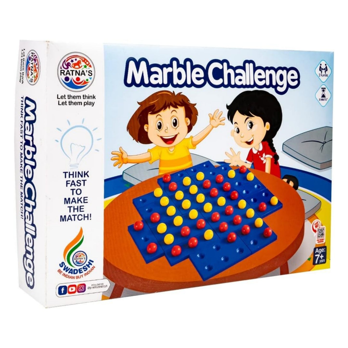 Ratna's Marble Challenge Strategy 2 Players Board Game for Kids & Adults