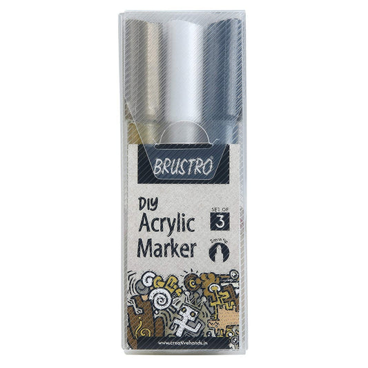 Brustro Acrylic (DIY) Marker Set of 3 - Black, White & Gold (for Craftworks, School Projects, and Other Presentations)