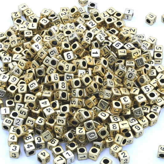 Numbers Beads Square Gold + Black