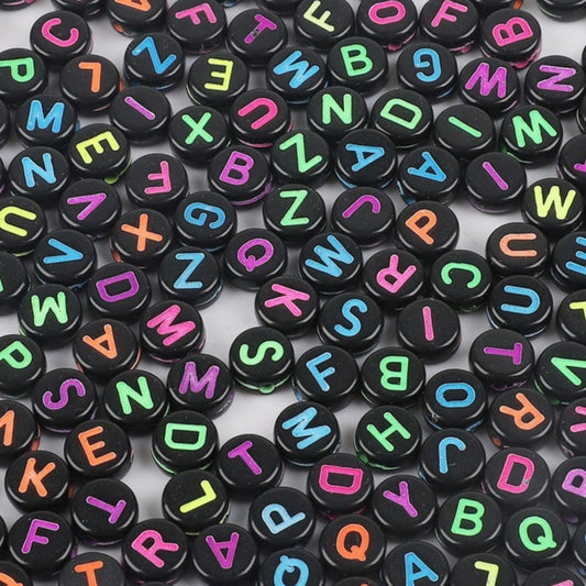 Alphabet Beads Round Black + Multicolor