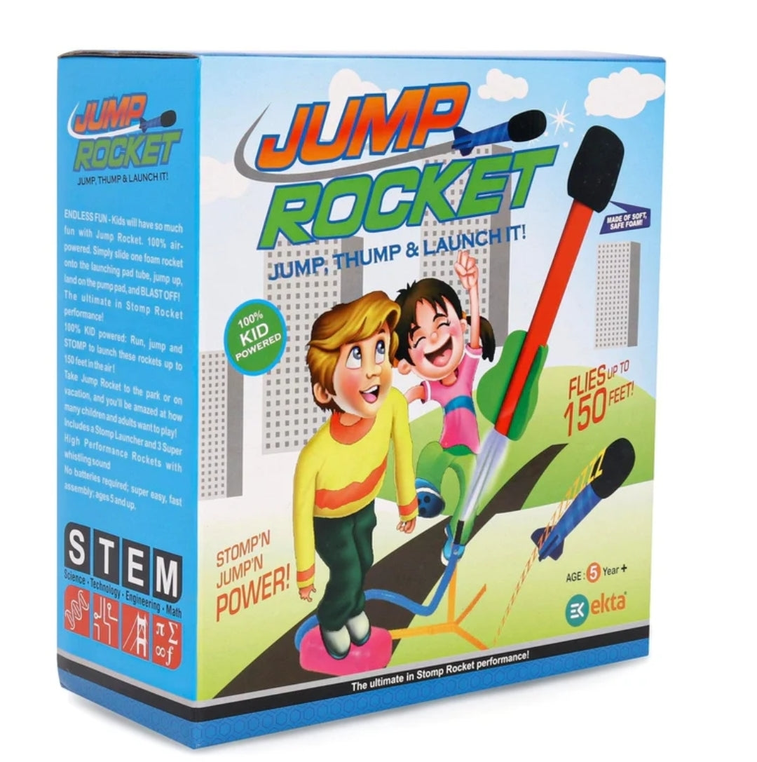Ekta Jump Rocket Stomp Launcher and 3 Foam Tipped Rockets with Whistling Sound Outdoor Toy for Kids (Flies Upto 150ft, Non- Toxic, No Battery