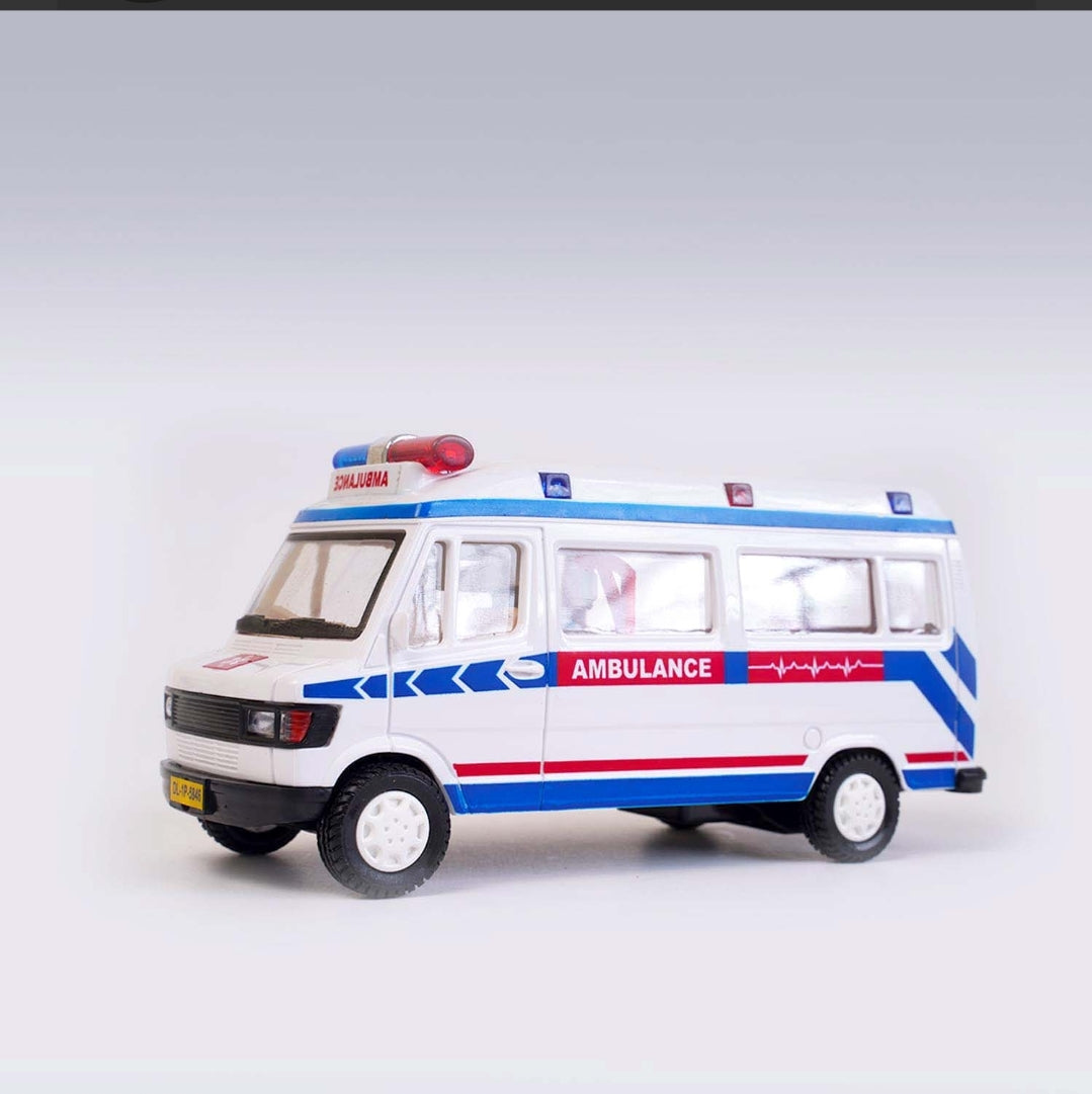 Centy Toys Ambulance White with Openable Tail gate Detachable Stretcher Saline Stand Oxygen Cylinder Pull Back Action
