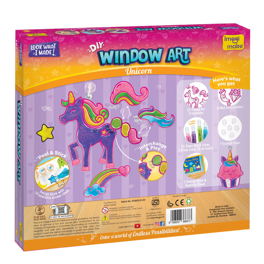 Imagimake Unicorn-Themed Window Art Craft Kit: Glass Painting Set